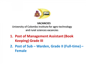 Post of Management Assistant Grade III / Post of Sub – Warden, Grade II