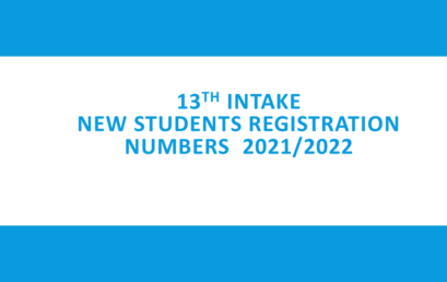 13th Intake – New Students  Registration Numbers – 2021/2022