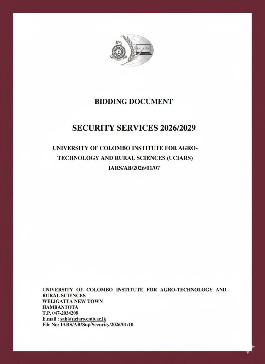 BIDDING DOCUMENT  SECURITY SERVICES – 2026/2029 ආරක්ෂක සේවා සඳහා මිල ගණන් කැඳවීම