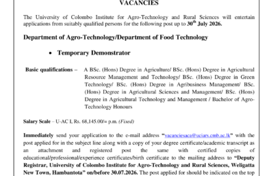 Advertisement – Post of Temporary Demonstrator